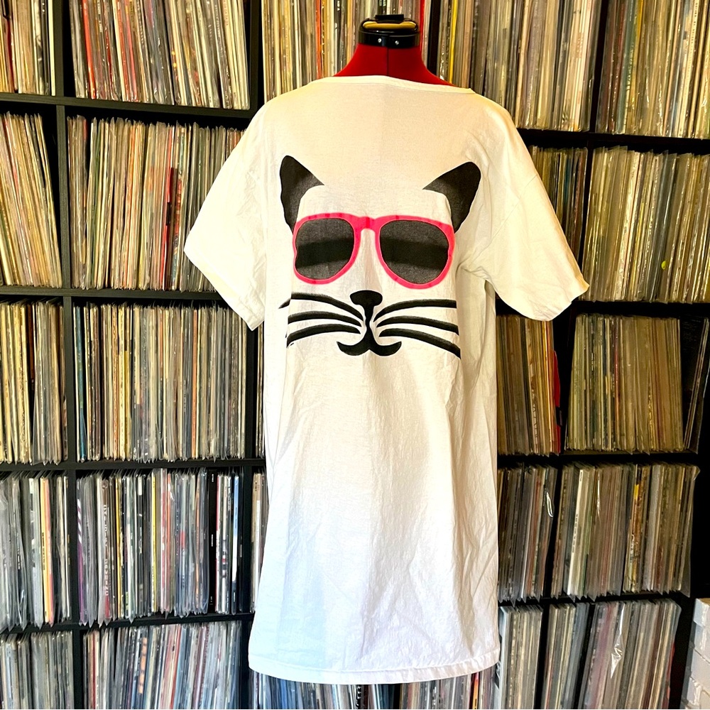 Caribbean White Cat Graphic Swim Coverup with Pink Sunglasses